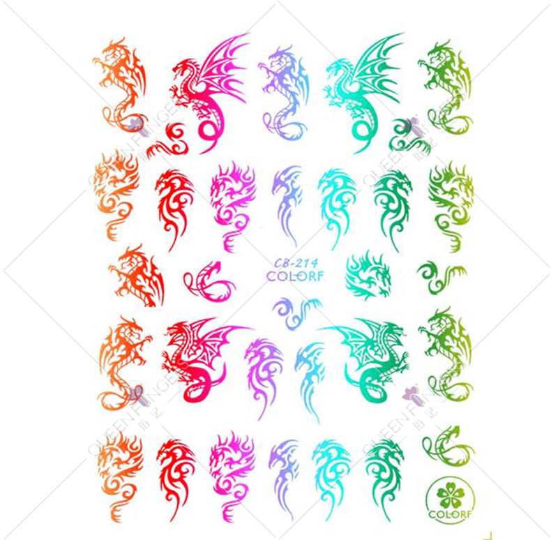 Joyas de manicuras láser fantasía serie de pegatinas de uñas de color dragón y phoenix de estilo chino colorido pegatinas de uñas de serpiente