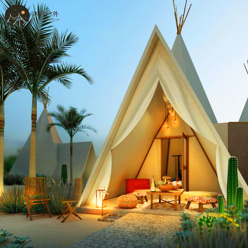 Muye campamento al aire libre Luz de lujo camping pirámide tienda B & B punto escénico turismo estructura de acero Hotel tienda fabricante