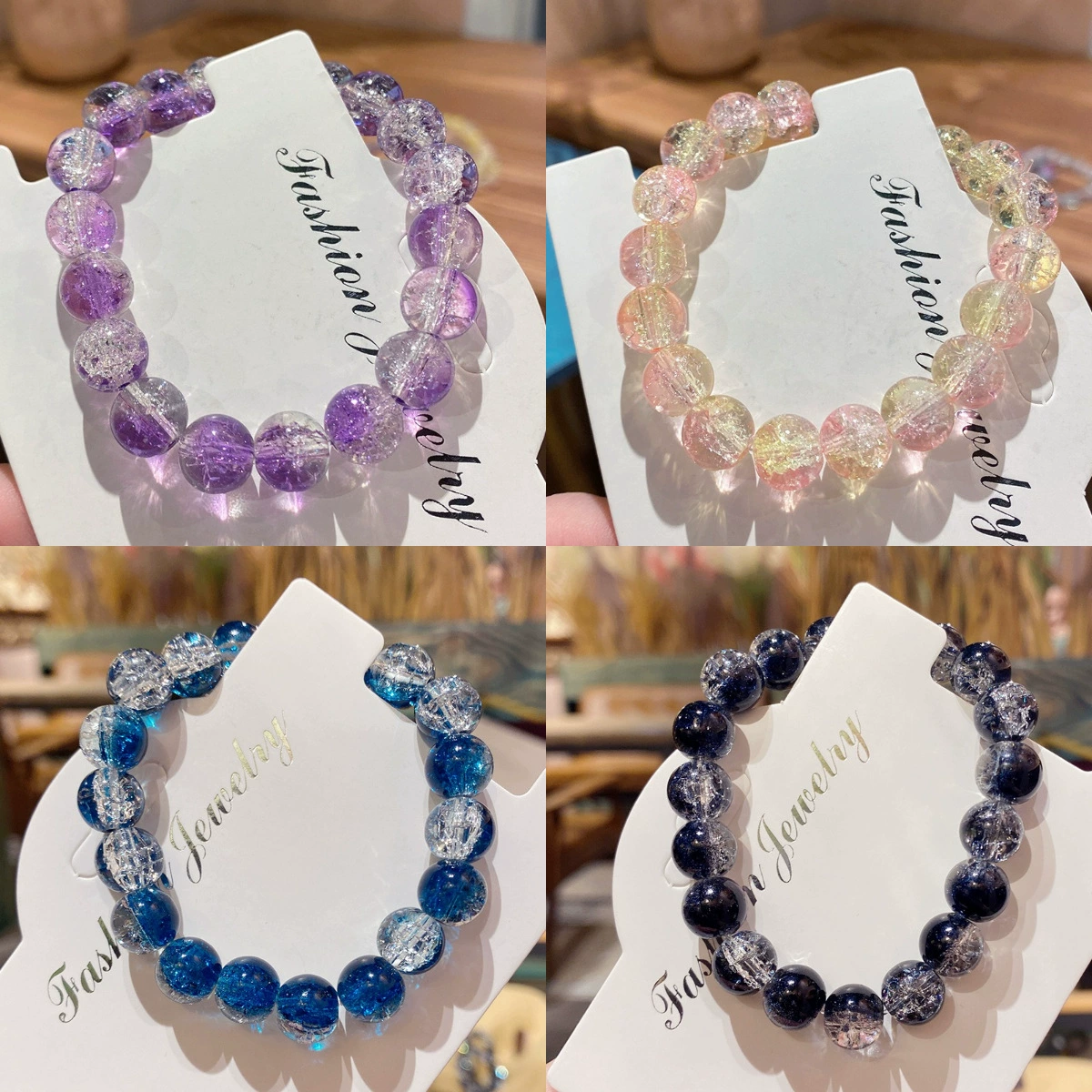 2024 летние новые сломанные бусины лед сквозь трещины двухцветный браслет из бисера женский студент подруги Подарочный браслет оптом