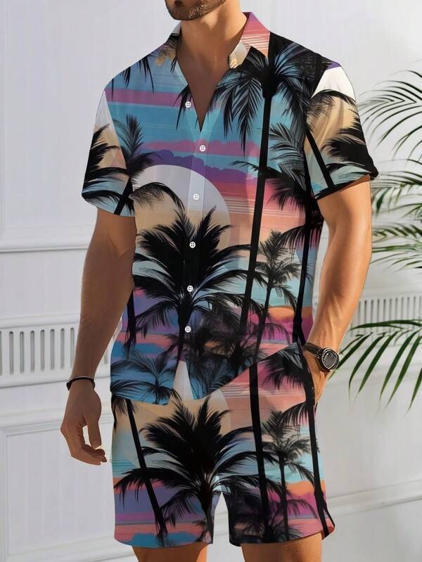 2025 nuevo estilo Amazon transfronterizo tendencia de moda casual europea y americana camisa de manga corta pantalones cortos traje MB1 MA1