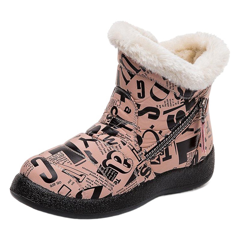 Racing Dragon nuevas botas de nieve de doble cremallera para mujeres más tamaño corto invierno Comercio exterior botas cortas de mujer botas acolchadas de algodón para mujeres 43