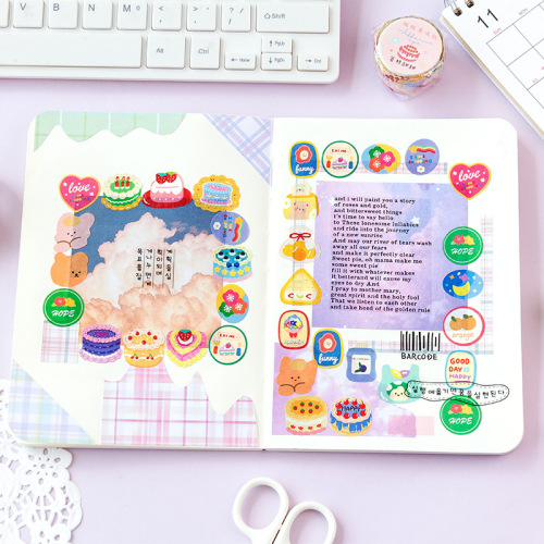 Message: Vendor Fruity Machine Collage Tape Cute Cartoon Animal DIY Handbook Decorative Stickers 100 Pieces 8 Styles