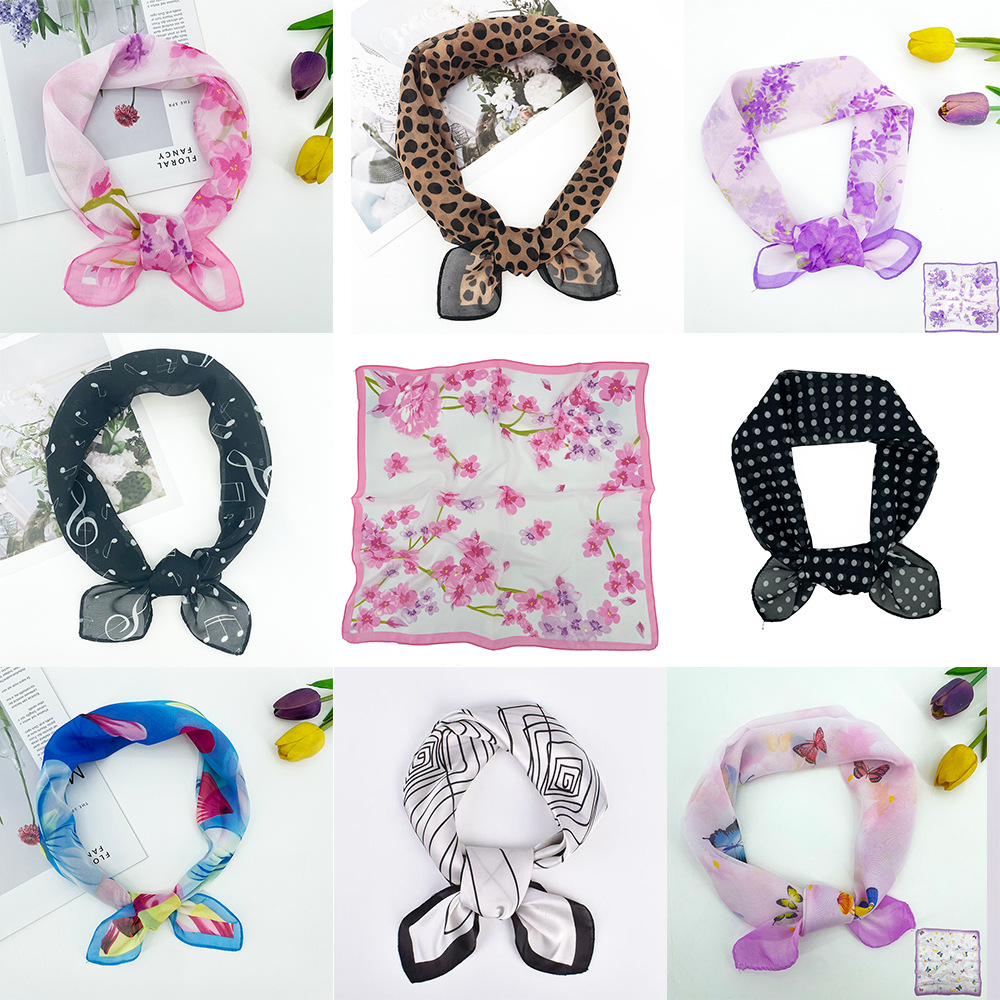 Chiffon Imitation Silk Scarf, Various Patterns and Colors Available, Flower Butterfly Stripes and Polka Dot Printing
