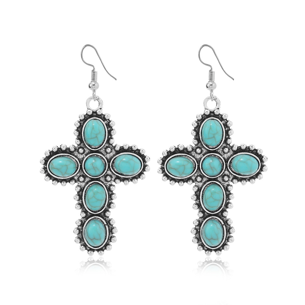 Geometric Pattern 1 Pair Retro Ethnic Style Geometric Plating Inlay Alloy Turquoise Drop Earrings