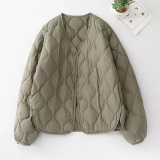 2025秋冬新款绗缝夹棉外套女短款百搭领叠穿轻薄棉衣棉服