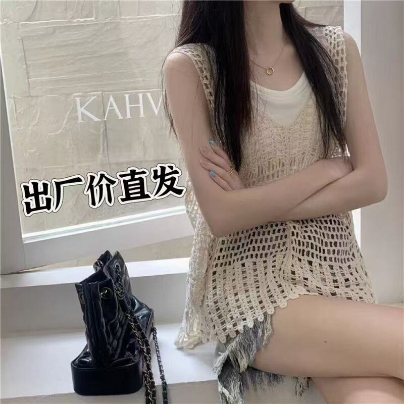 Summer Hot Girl Design Hollow Knitted Vest Outer Wear Women's Spring Vest Outer Sleeveless Blouse Top for Women