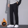 Black fleece trousers, loose straight fit