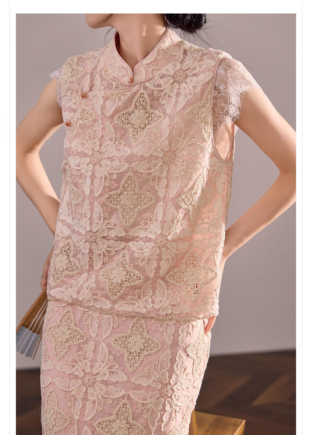 Set áo vest và chân váy ren thêu hoa phong cách Trung Hoa mùa hè — nửa váy, Trang chủ chi tiết 4