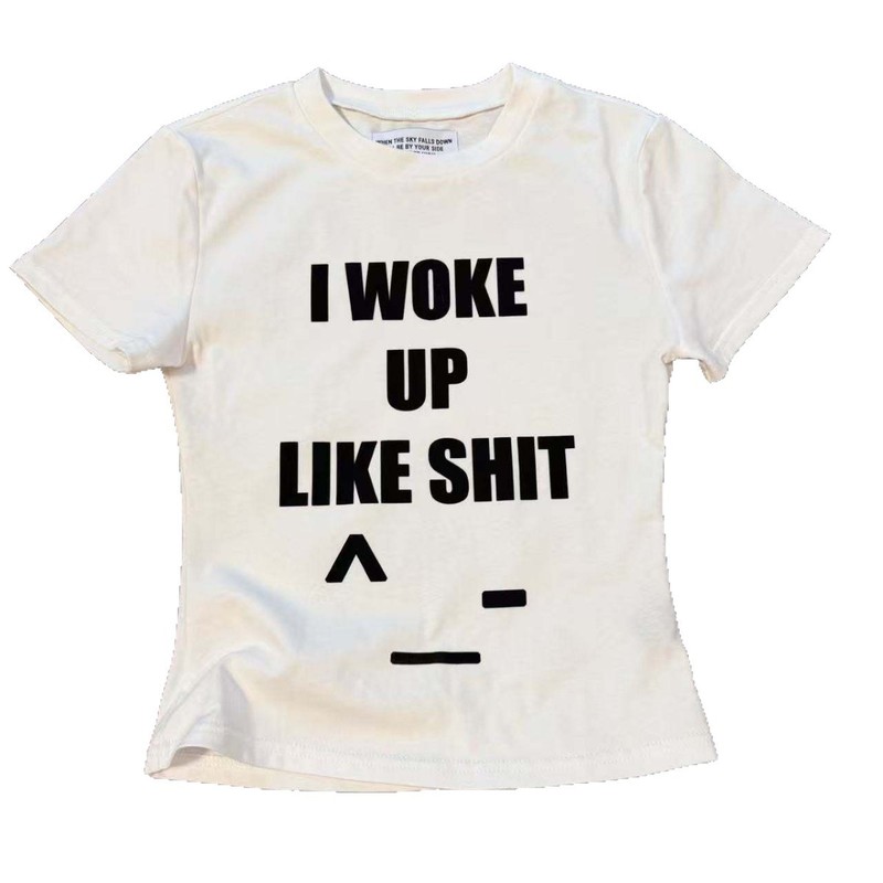 Omighty純色かわいい笑顔表情プリント半袖tシャツ基礎百合修身上着|undefined