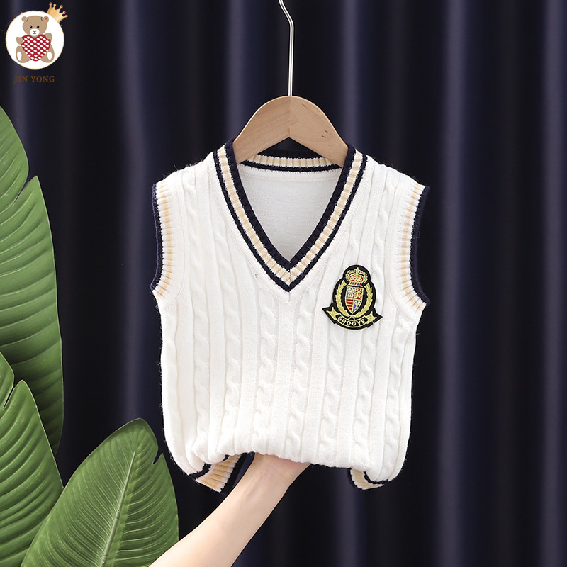 [Oso Jin Yong] Chaleco de punto para niños de estilo coreano Chaleco de niños uniforme escolar chaleco de lana con cuello en V para niñas