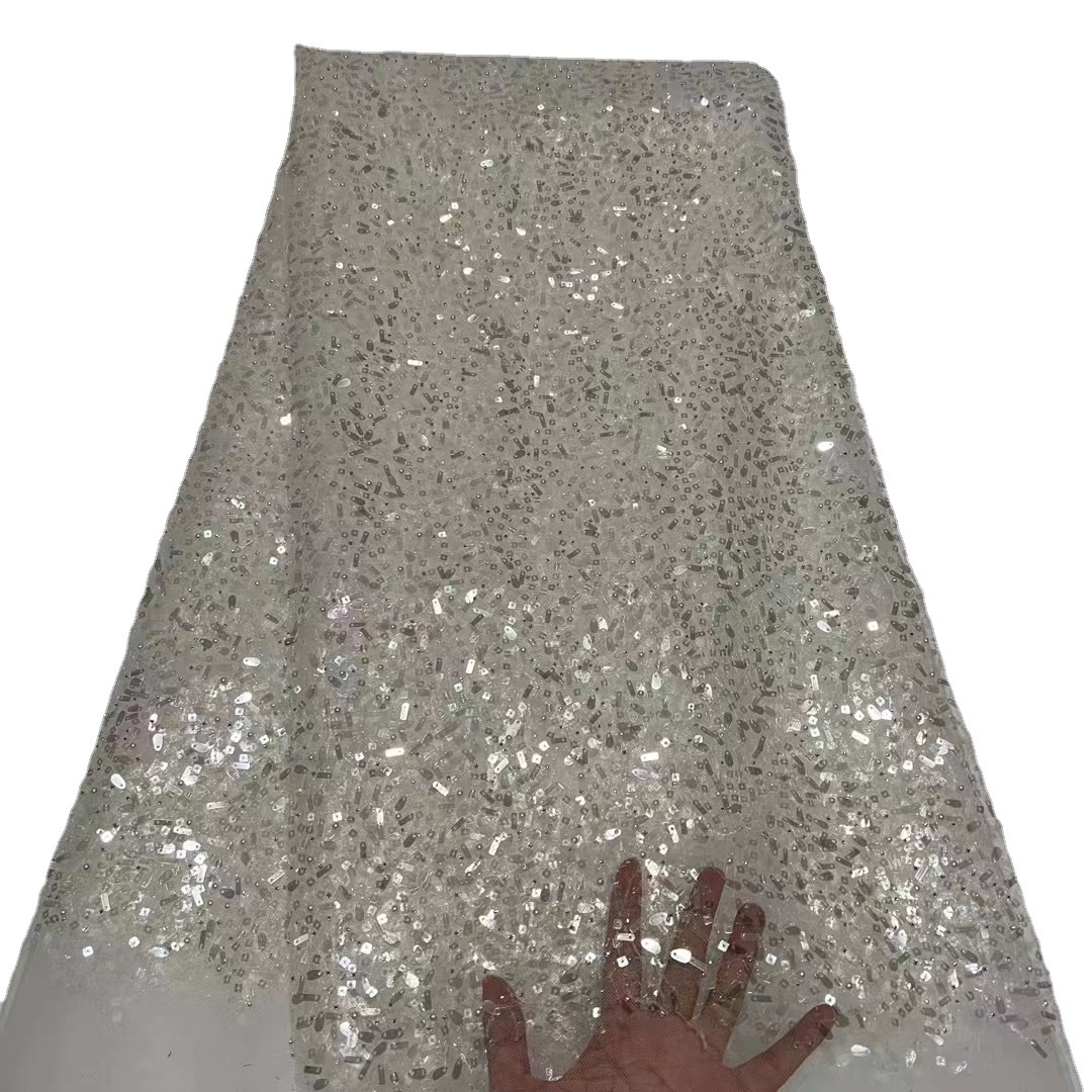 Vintage lentejuelas bordado de malla encaje europeo y americano vestido fiesta brillante parche bordado tela JX2896