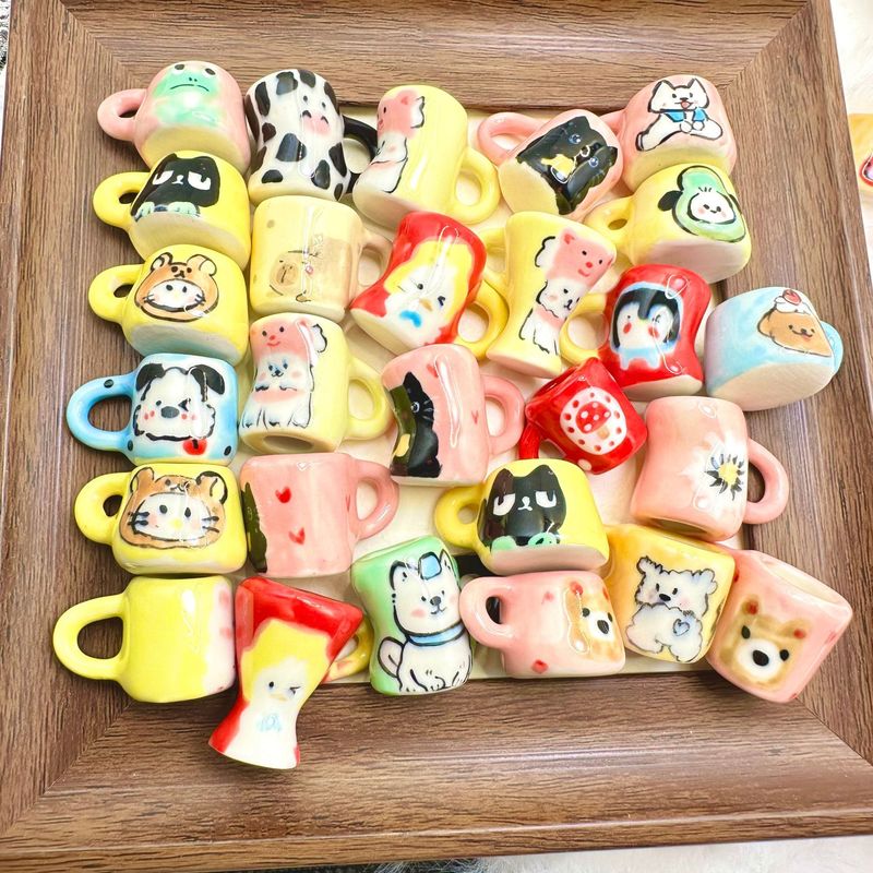 ミニセラミックカップ手描きペンダントアクセサリー手作り DIY 素材ペンダントネックレスアクセサリーセラミック小物|undefined