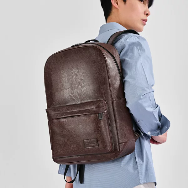 PU leather backpack for men, large capacity, lightweight, waterproof, casual travel computer backpack, women's business commuter bag