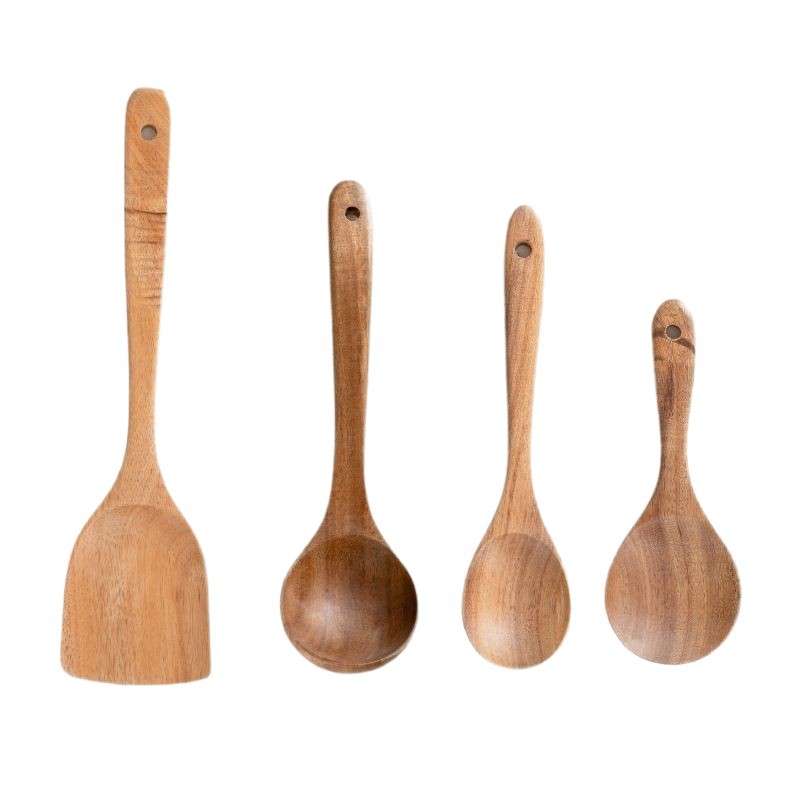 Paleta de madera para el hogar de acacia, pala para cocinar, pala, cuchara, utensilios de cocina, juego completo de palas antiadherentes, juego de espátula grande de madera