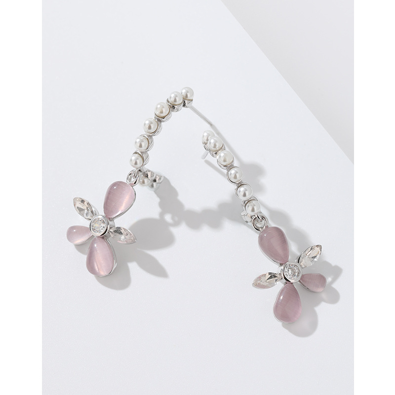 Pendientes de perlas de flores para mujeres 925 nicho de plata esterlina 2024 nuevos pendientes de estilo de alta calidad temperamento de lujo pendientes largos