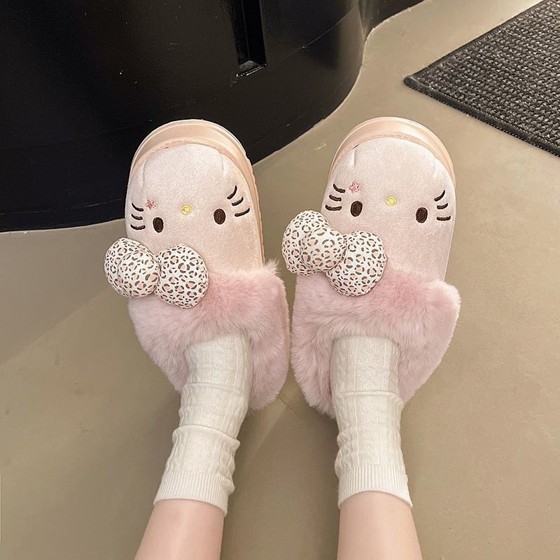 Sanrio genuino nuevo KT gato mujer zapatillas de algodón de dibujos animados para el hogar peluche interior cálido y cómodo