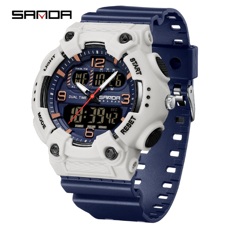 SANDA reloj juvenil de moda color contraste doble pantalla reloj multifuncional para hombres y mujeres estudiantes reloj electrónico de luz nocturna
