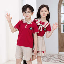 夏季幼儿园园服小学生一年级校服夏款纯棉英伦运动风班服两件套装