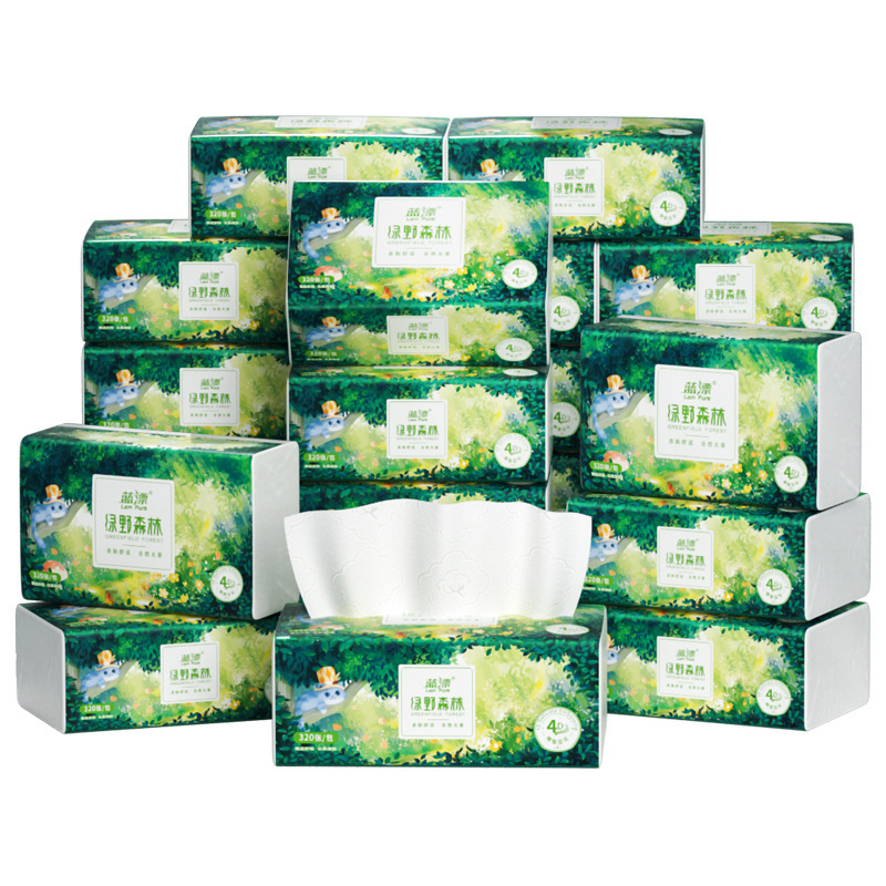 Blue Float [Green Forest] White Tissue Paper Made from Virgin Wood Pulp, Household Large Pack Napkins, Toilet Paper