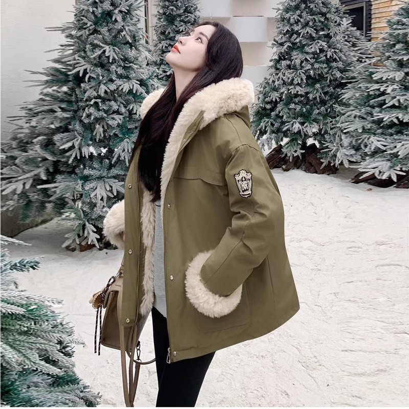 2025 invierno comercio exterior de cordero encapuchado y terciopelo para superar la nueva moda de ropa de algodón de plumón de mujer chaqueta de algodón abrigo image 7
