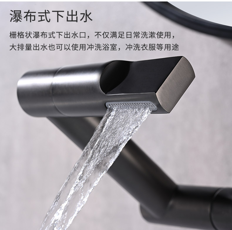 The Maneki Neko faucet shows temperature. It features a full copper swing arm washbasin gun and a gray LED digital display undefined