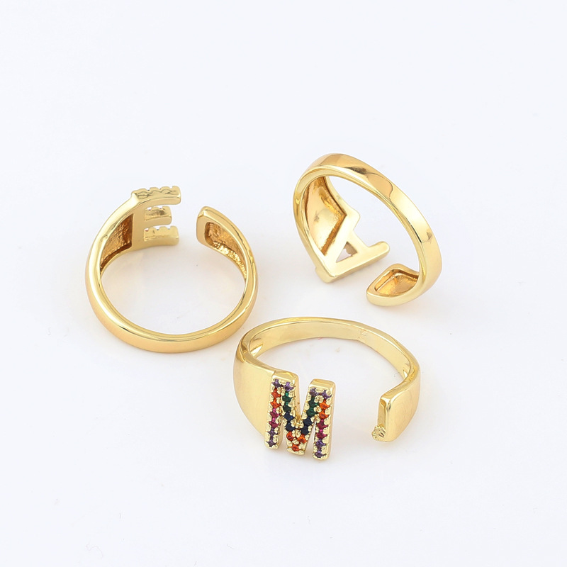 Fashion Letter Copper Open Ring Plating Artificial Gemstones Copper Rings