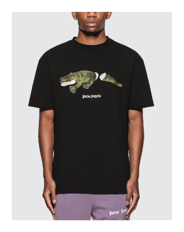 European and American Fashion Brand Palm Angel 22SS Broken Tail Crocodile Pattern Loose Round Neck Casual Men's and Women's Short Sleeve T-shirt