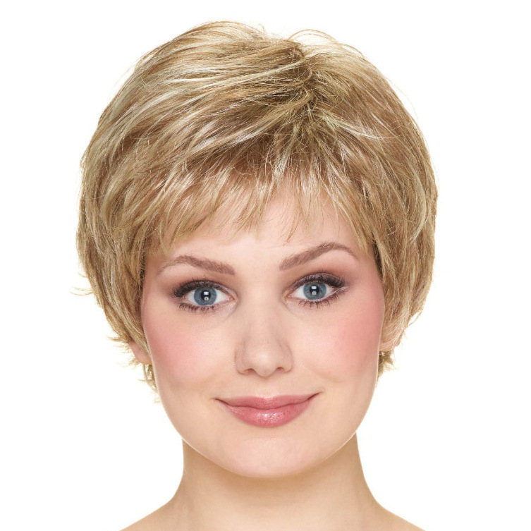 AliExpress European and American wig short hair Foreign trade fashion short wig female middle-aged short curly hair golden headgear female fake hair
