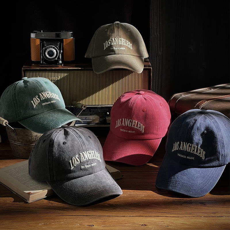 Japanese Vintage Washed Old Embroidered Cap Fashionable Curved Eaves Baseball Hat Sunshade Soft Top American Cap