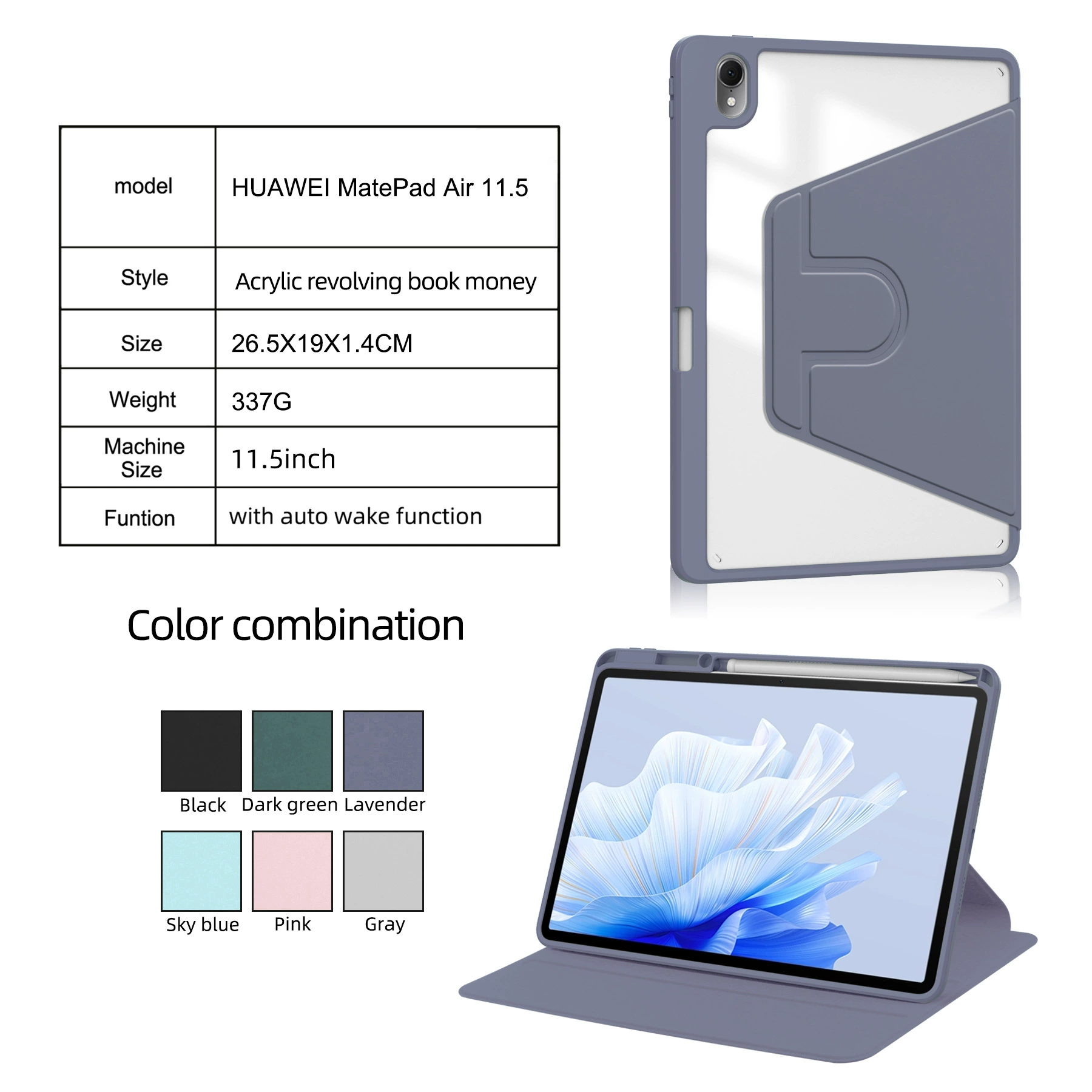 Сумка-сумка защитная для планшета Huawei Matepad Air11.5, 360-градусное вращение, акриловая накладка