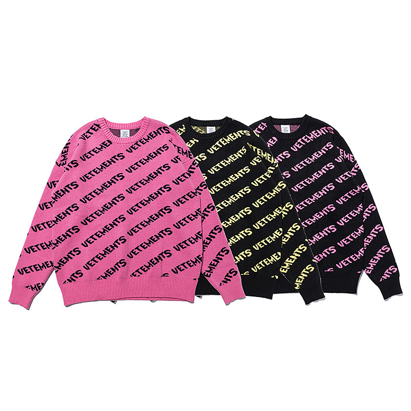 Cross-border New Heavyweight VTM Vite Cute Fashion Simple Letter Round Neck Knitted Men's and Women's Clothing Sweater Long Sleeves