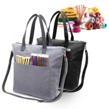 跨境新款家用编织工具收纳包圆桶收纳袋帆布毛线储物束口单肩挂袋