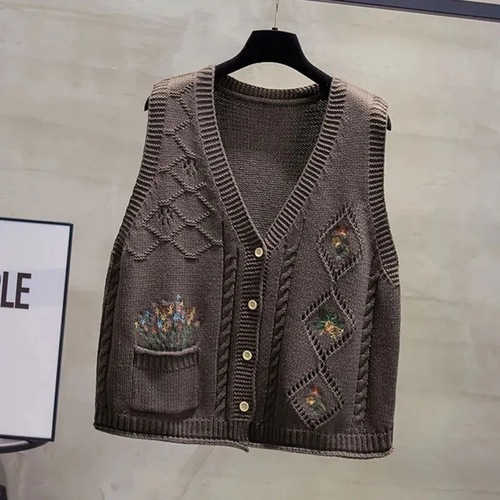 Art Deco Retro Style Autumn Knit Cardigan New Lace Embroidered Vest Jacket Women Loose Matchy Matchy Open Cardigan
