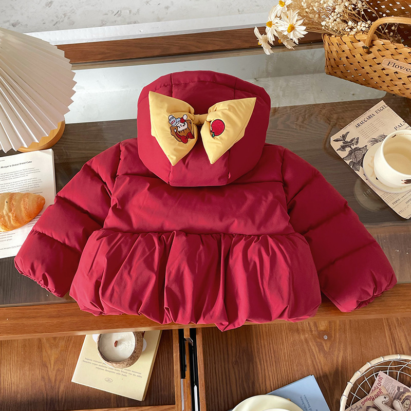 女童羽绒服2025冬季新连帽立体蝴蝶结羽绒服新国标90白鸭绒羽绒服|undefined