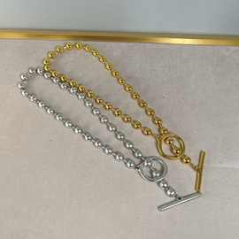 Un西班牙新潮流时尚项链锁头大珠子圆项链黄铜原版优质欧美风项链