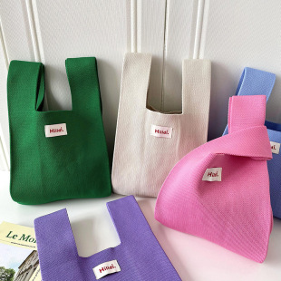 Korean-style Niche Design Knitted Bag Handbag Handbag Student High-end Solid Color Simple Woven Wrist Bag for Women