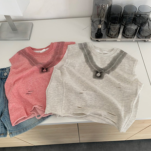 Children's T-shirt Boy's Sleeveless Summer 2025 Summer New Boy's Cotton Sense Loose Western Style Wall Shoulder Top T