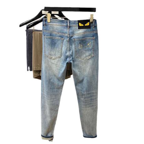 Brand High-end Little Monster Eyes Jeans Men's Slim-fit Straight Stretch Trendy Brand Casual Trousers Boutique European Products