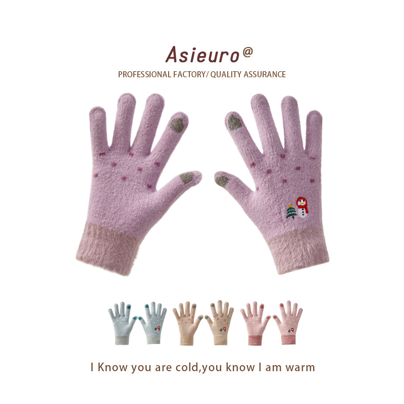 Women's winter fingerless gloves, cute, lined, thick, for cycling, girls, winter warm, knitted, touch screen, wholesale