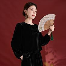 水墨佳人真丝丝绒提花重工秋冬轻奢6A桑蚕丝长袖气质休闲上衣1239