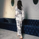 Yao Ting Pajamas Women's Spring and Summer Sling Long-sleeved Women's Ice Silk Satin Home Clothes Thin Three-piece 2651