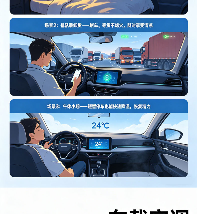 12V/24V Electric Rooftop Integrated Parking Air Conditioner for Trucks, Window-Mounted Refrigeration Inverter Air Conditioner for Heavy-Duty Trucks