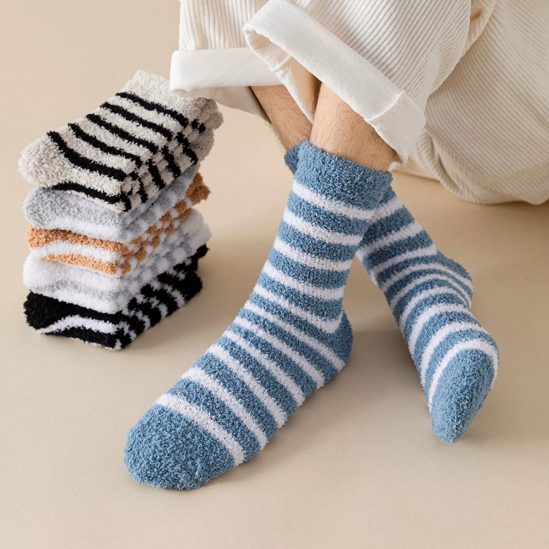 Fleece velvet coral classic socks, increased thickness