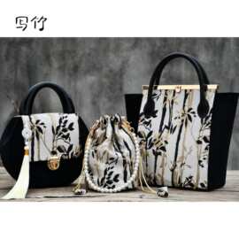 写竹-竹子新中式口金包DIY材料包手工包织锦缎刺绣女包