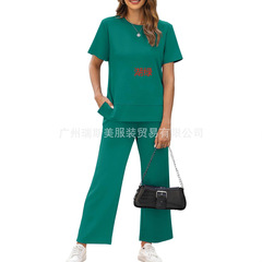 2025アマゾン独立駅越境爆品夏セクシー女性丸首tシャツゆるいプルオーバー半袖上着