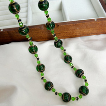 小众时尚绿色串珠项链女士潮流个性度假风美式锁骨链配饰高级感