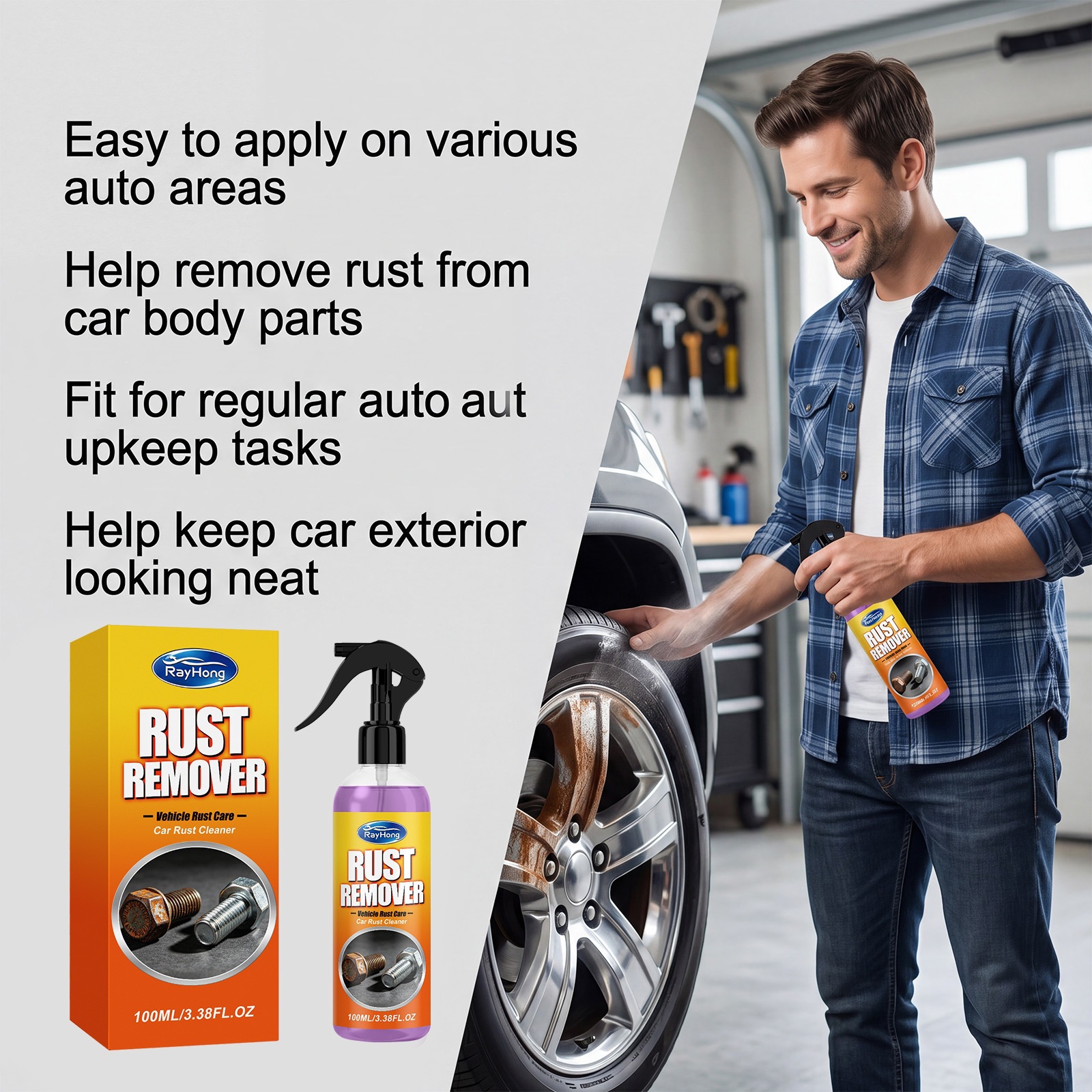 Rayhong Car Rust Remover, Metal Parts Rust Removal and Cleaning Agent, Car Hardware Cleaning Spray