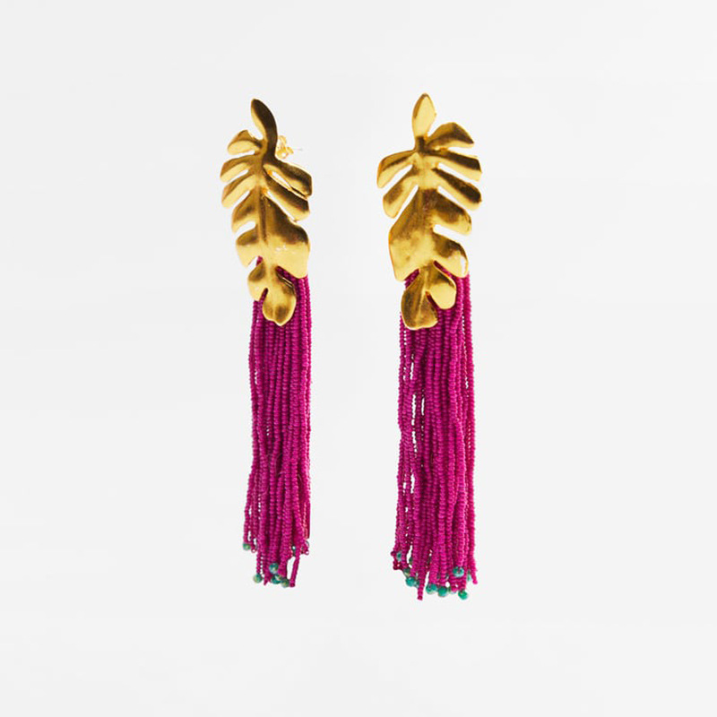 1 Pair Original Design Leaf Alloy Seed Bead Tassel Plating Womenu0027S Drop Earrings