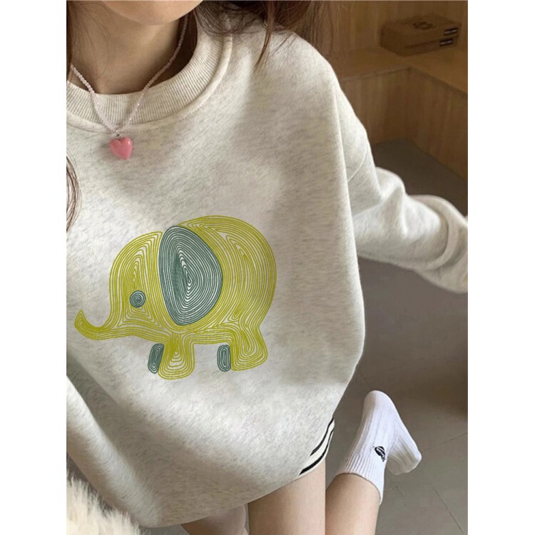 White Gray Round Neck Pullover Sweatshirt for Women 2025 New Popular Autumn and Winter Velvet Loose Large Size Top Jacket Trendy