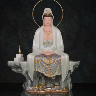 South Sea Avalokiteshvara Bodhisattva Home Worship Imitation White Marble Meditation Avalokiteshvara Bodhisattva Buddha Statue Mercy Dao Ren Ornaments